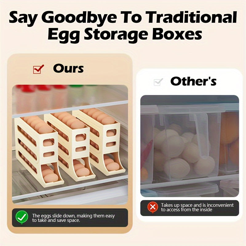 Smart Refrigerator Egg Organizer with Auto-Rolling Technology - Durable, High-Capacity Holder for Kitchen Storage