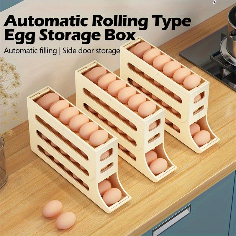 Smart Refrigerator Egg Organizer with Auto-Rolling Technology - Durable, High-Capacity Holder for Kitchen Storage