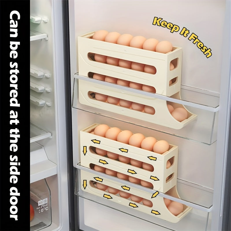 Smart Refrigerator Egg Organizer with Auto-Rolling Technology - Durable, High-Capacity Holder for Kitchen Storage