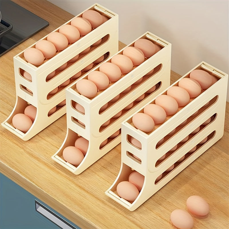 Smart Refrigerator Egg Organizer with Auto-Rolling Technology - Durable, High-Capacity Holder for Kitchen Storage
