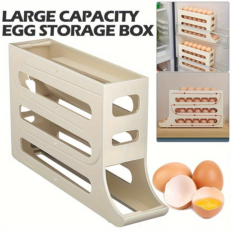 Smart Refrigerator Egg Organizer with Auto-Rolling Technology - Durable, High-Capacity Holder for Kitchen Storage