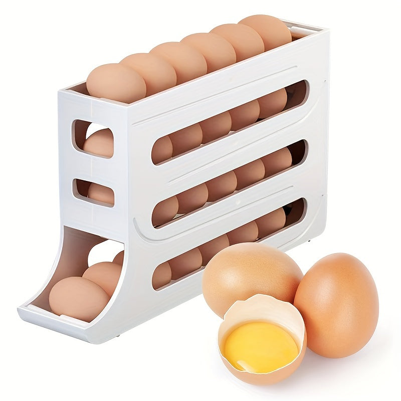 Smart Refrigerator Egg Organizer with Auto-Rolling Technology - Durable, High-Capacity Holder for Kitchen Storage