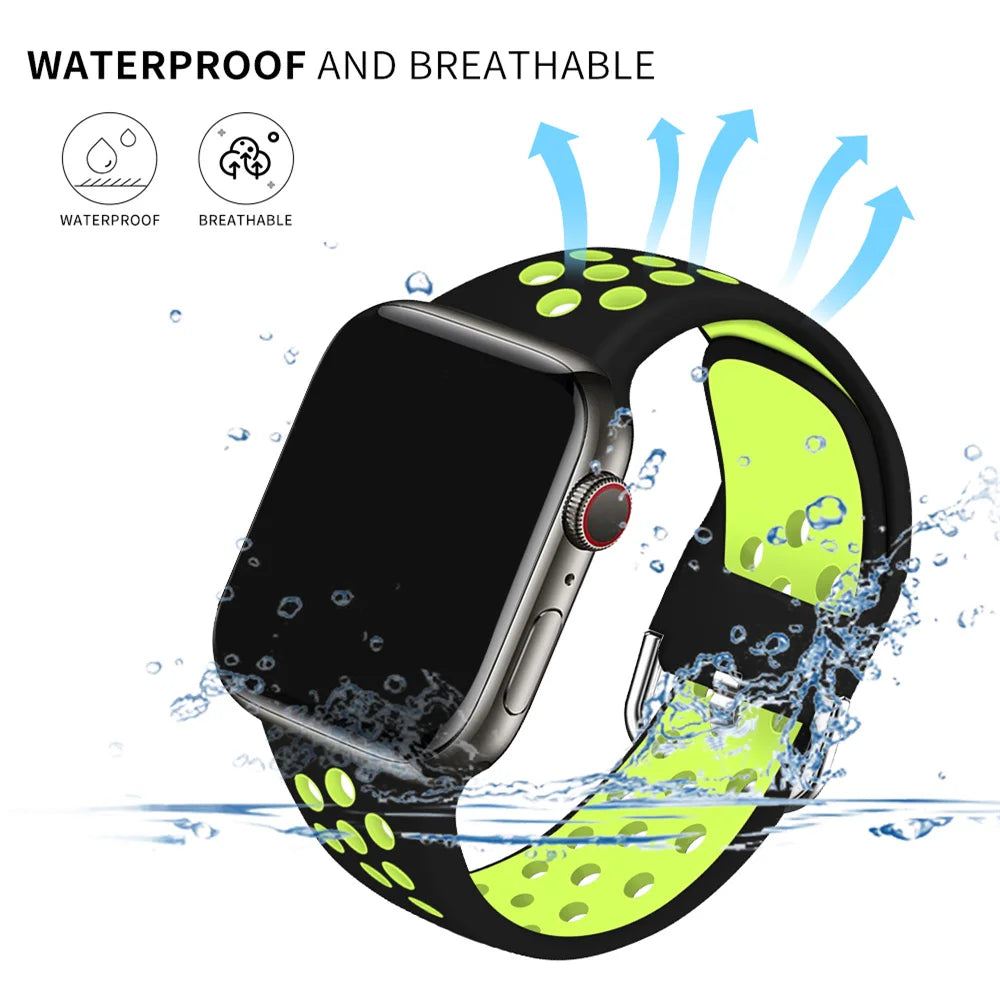 Silicone Breathable Strap Apple Watch 7 8 41mm 45mm 40 44 38 42mm, nike sport Band iWatch serie SE 6 Ultra 49mm bracelet