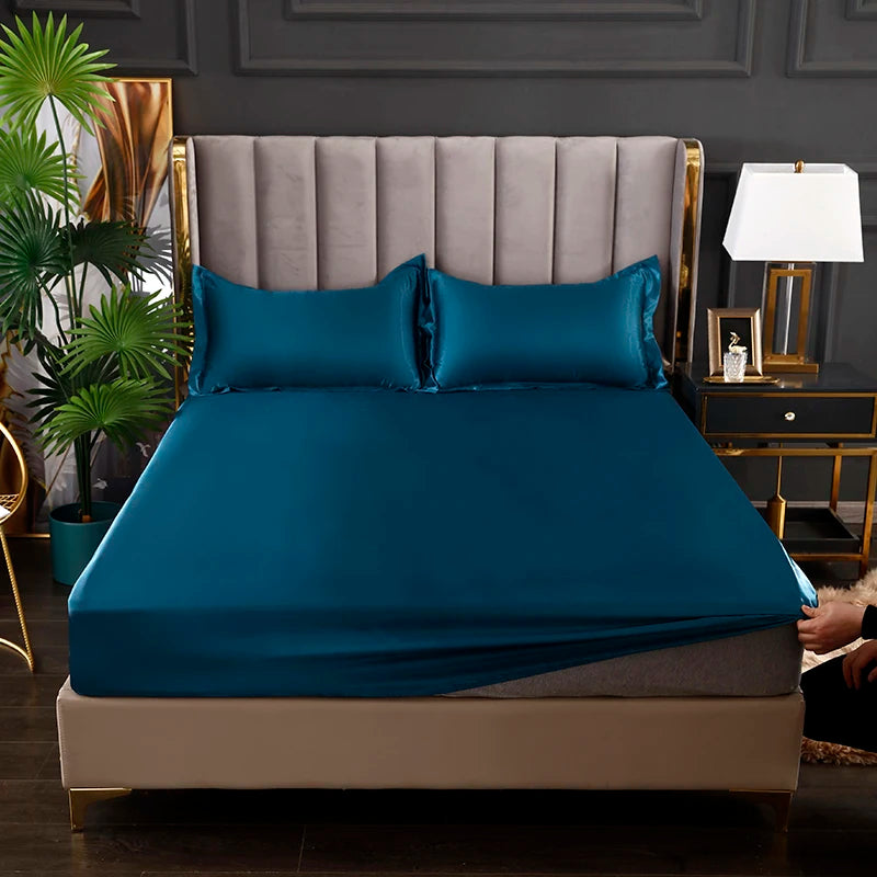 Satin Sheets Fitted Sheet Solid Color Rayon Mattress Cover Elastic Band Bed Sheet King 200x200 200x220 No Pillowcase Beddings