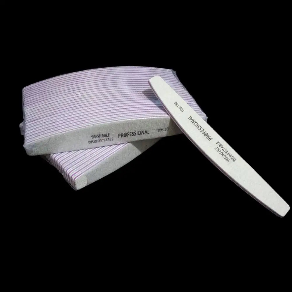 Nail Art Sandpaper, Washable , file Semilune Banana Buffing Curved Professional Manicure50Pcs 100/180