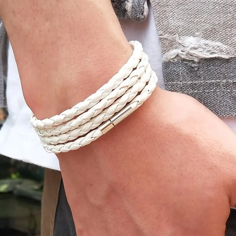 Popular Leather Bracelet For Men Charm Vintage Black White Bracelet Braided Bracelet Jewelry