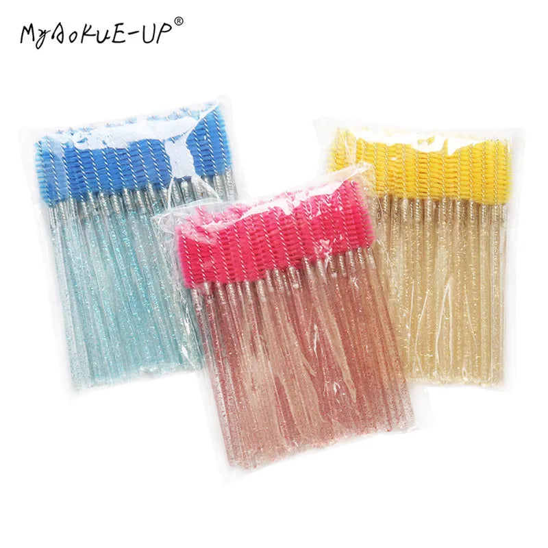 Cosmetic Eyelash Brush Crystal Mascara Wands Applicator Diamond Eyelashes brushes Disposable 50 pcs