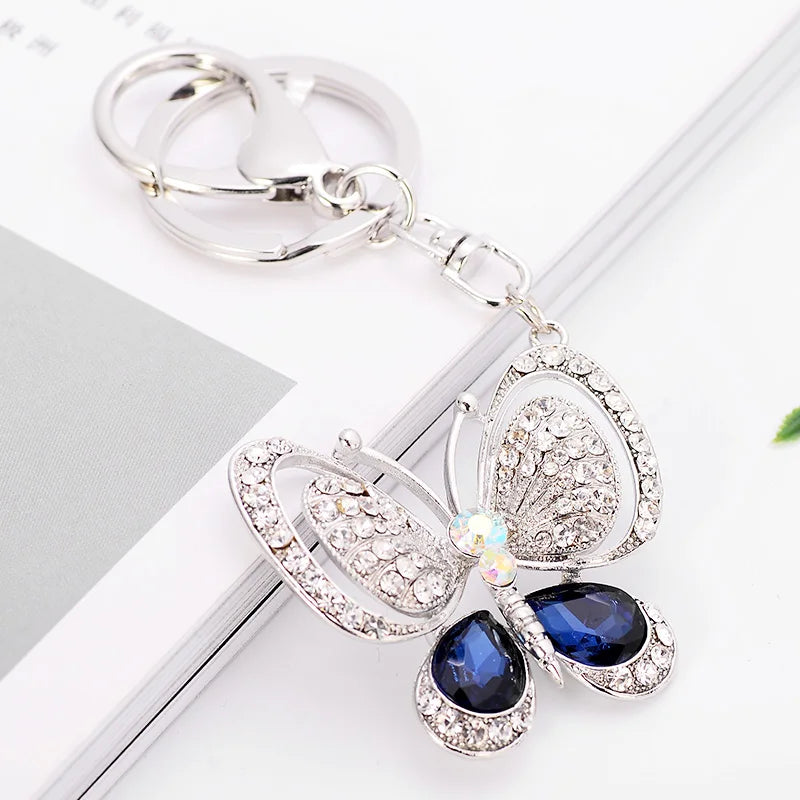 EASYA Red Blue Big Rhinestone Butterfly Keychain Chaveiro Cute Fashion Crystal Insect Charm Pendant Handbag Accessories Key Ring