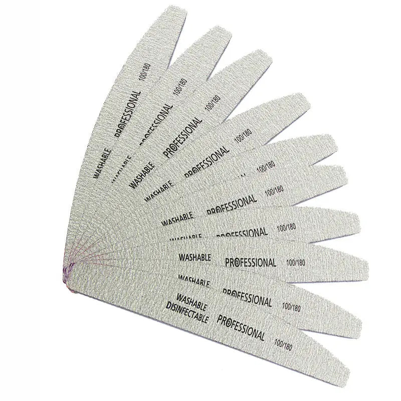 Nail Art Sandpaper, Washable , file Semilune Banana Buffing Curved Professional Manicure50Pcs 100/180
