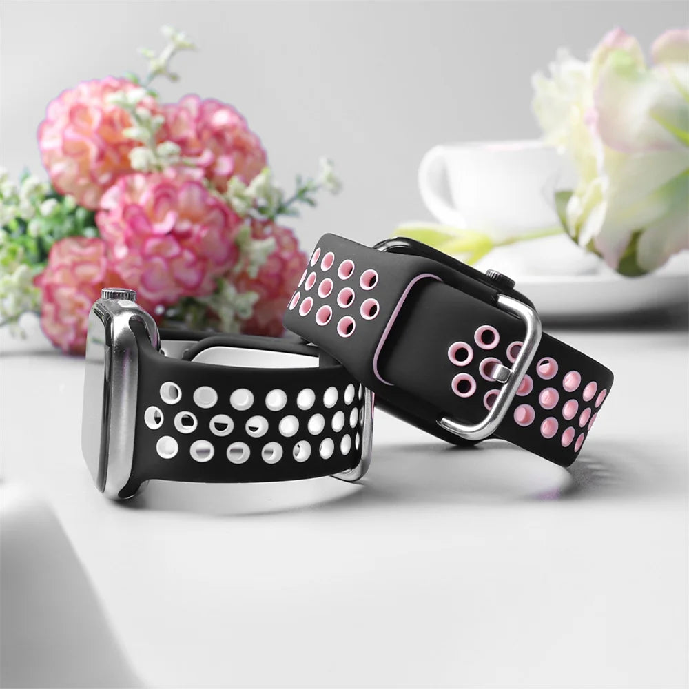 Silicone Breathable Strap Apple Watch 7 8 41mm 45mm 40 44 38 42mm, nike sport Band iWatch serie SE 6 Ultra 49mm bracelet