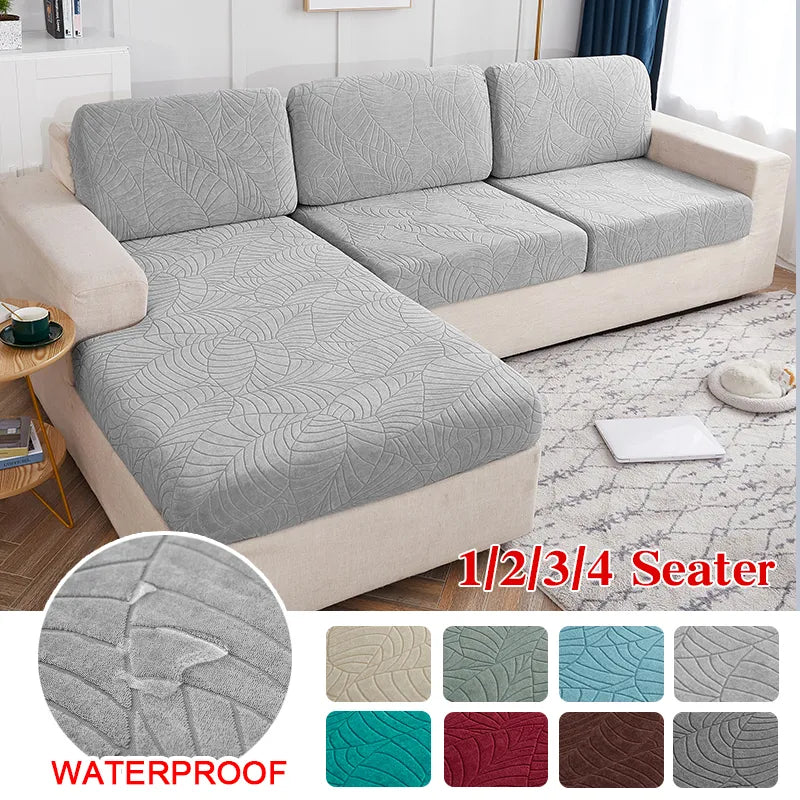 Seat Cushion Cover Elastic Grey Sofa Cover Jacquard Water Resistant, Living Room Furniture Protector for Pets Kids Removable