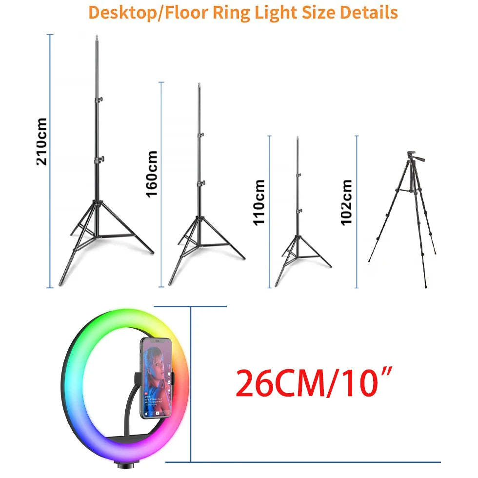 Ring Light With Tripod Stand Fill LED RingLight Phone Photography Rim Light Live Video Shoot Makeup Circle Lamp