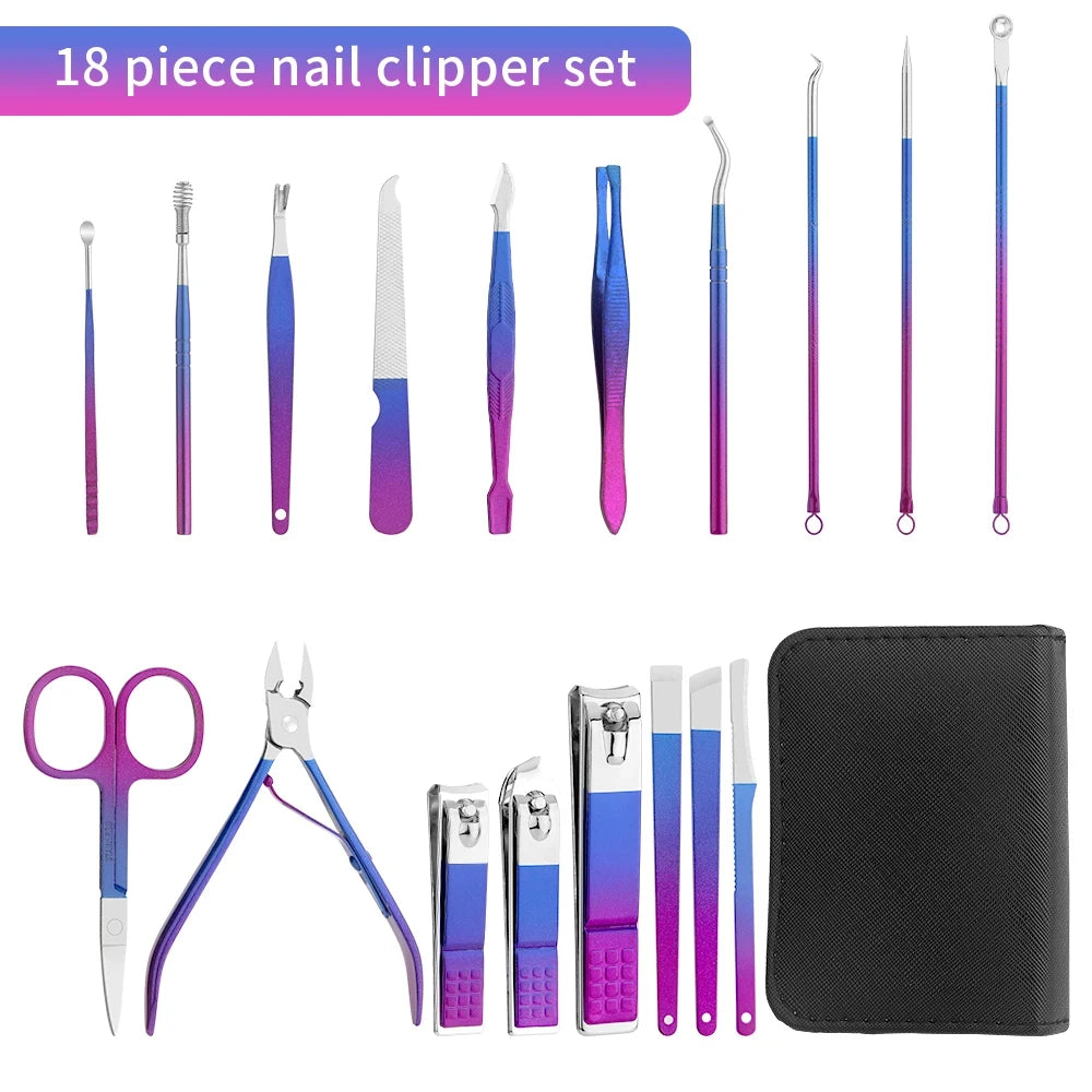 Nail Cutter 9/18pcs Set Stainless Steel Nail Clippers Set With Folding Bag Manicure