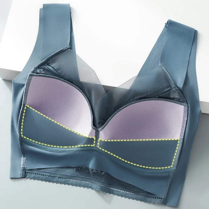 Lace Bras for Women Perspective Full Cup Solid Color Brassiere V-Neck Seamless Crop Top Female Push Up Breathable Lingerie