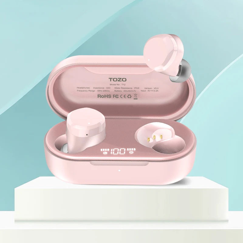 TOZO T12 Wireless Earbuds Bluetooth 5.3 Headphones Premium Sound Performance Touch Control LED Digital Display