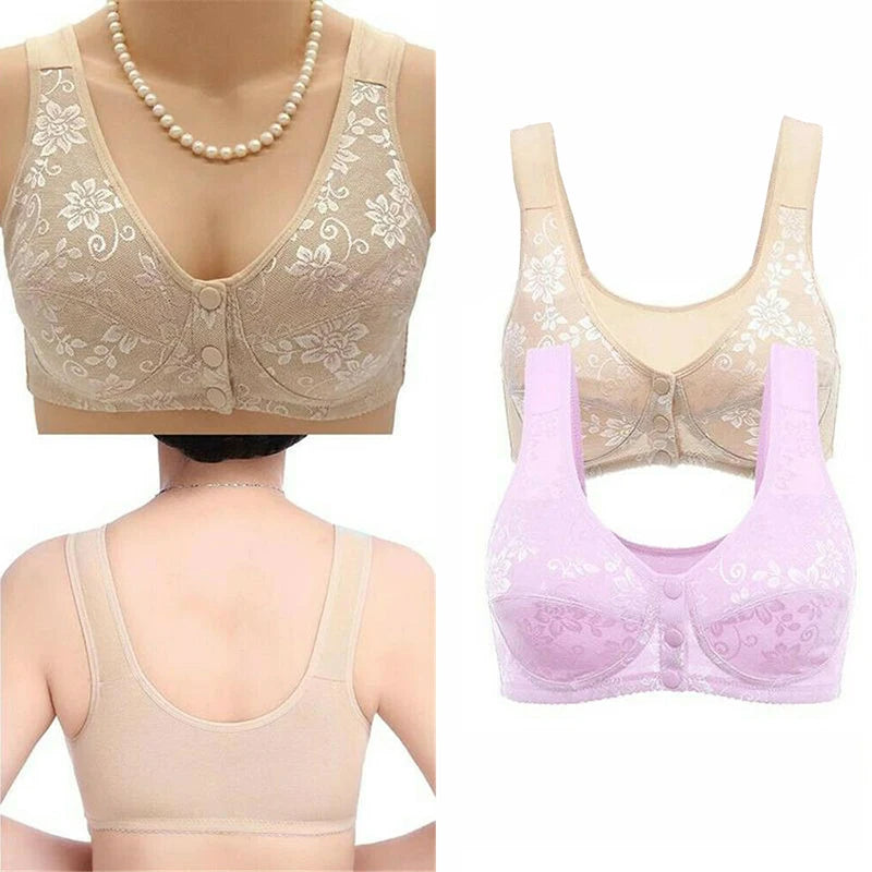 Women Front Button Bra Plus Size Thin Bralette Lingeri Cotton Wireless Bra Comfortble 38~44