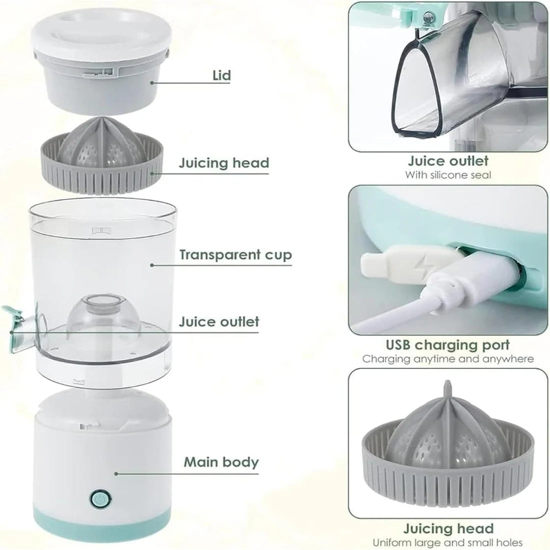 Juicer Juice Cup Citrus Orange Lemon Squeezer USB Charging, Fruit Juicer Blender Fresh Separator Press Machine