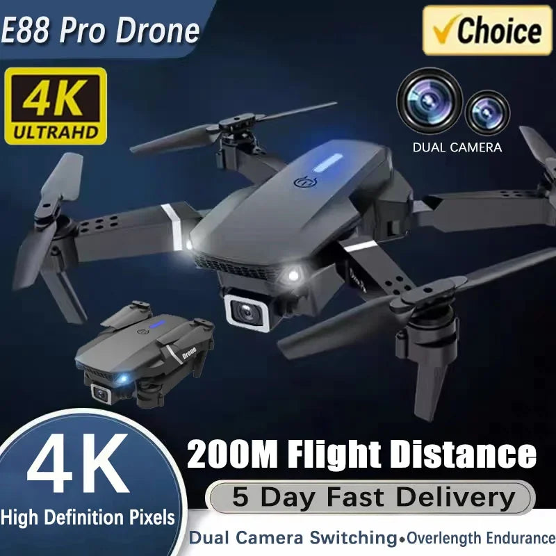 Drone 4K Professional With 1080P Wide Angle Dual HD Camera Foldable RC Helicopter WIFI FPV Height Hold Apron Sell Gift E88Pro RC