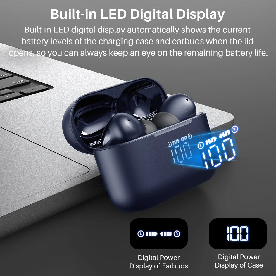 TOZO T20 Wireless Earbuds Bluetooth Headphones 48.5 Hrs Playtime with LED Digital Display, Dual Mic Call Noise Cancelling