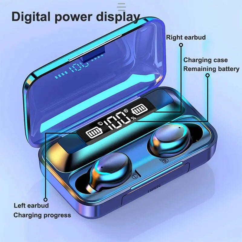 Earphones LED Display F9 Wireless Binaural TWS Bluetooth Headset Waterproof Noise Reduction
