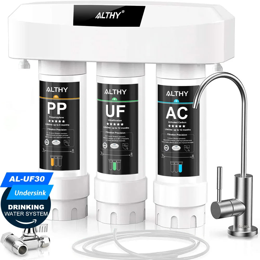 ALTHY Under Sink Ultrafiltration Water Filter Purifier System, 3 Stage PP+UF+AC,Remove Lead, Chlorine, Bacteria & Bad Taste