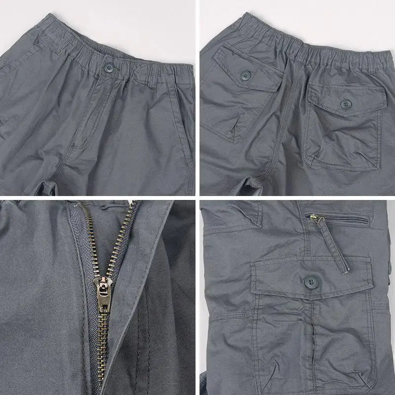 Men's Cargo Shorts Loose Casual Below Knee Pants Elastic Waist Plus Size Outdoor Jogging Tactical Capri Pants