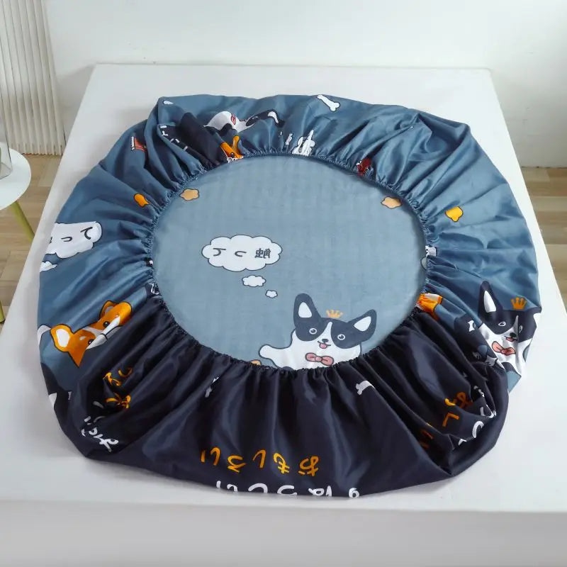 Cartoon dog Bedding Fitted Sheet Only(no pillowcase) Elastic Band Around Mattress Cover King Size Bed Cover