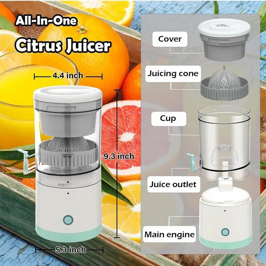 Juicer Juice Cup Citrus Orange Lemon Squeezer USB Charging, Fruit Juicer Blender Fresh Separator Press Machine