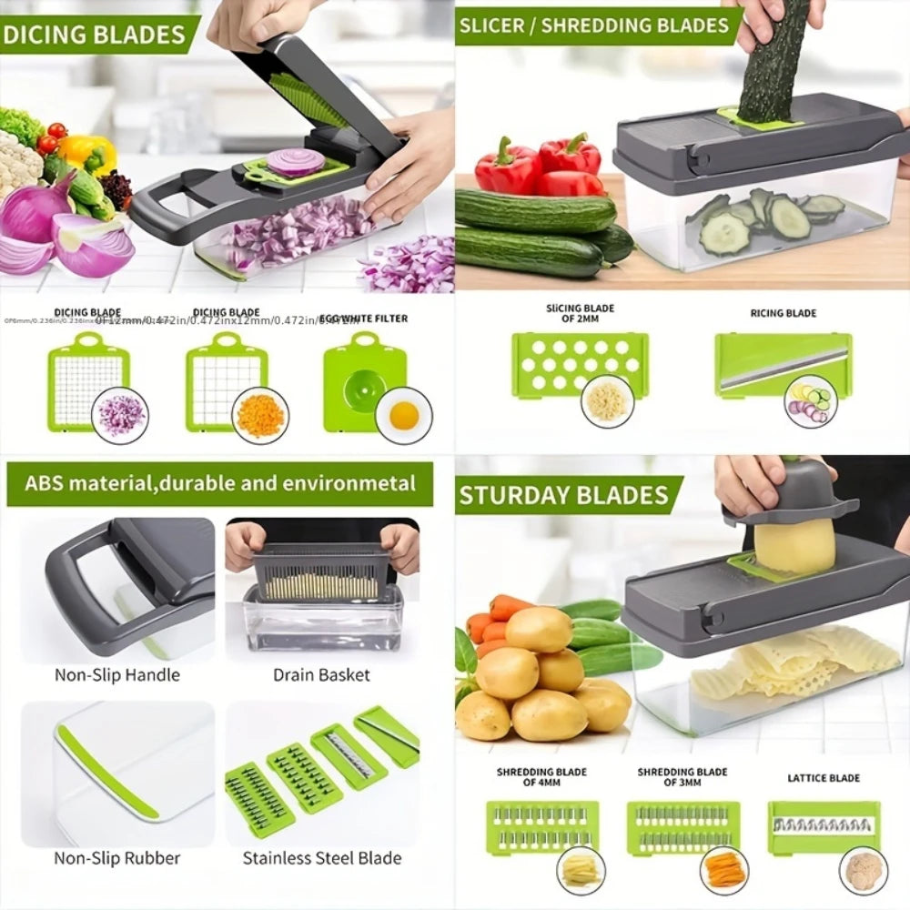 Multifunctional 14/16 in 1 Vegetable Chopper Slicer Shredder with Basket Fruit Slicer Potato Shredder Carrot Grind Home Gadgets