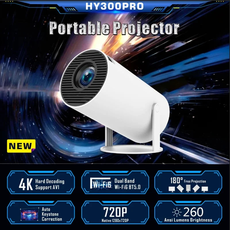 DITONG HY300 Pro Outdoor Portable Projector Android11 4K 1280*720P Dual Wifi 260ANSI Video Cinema