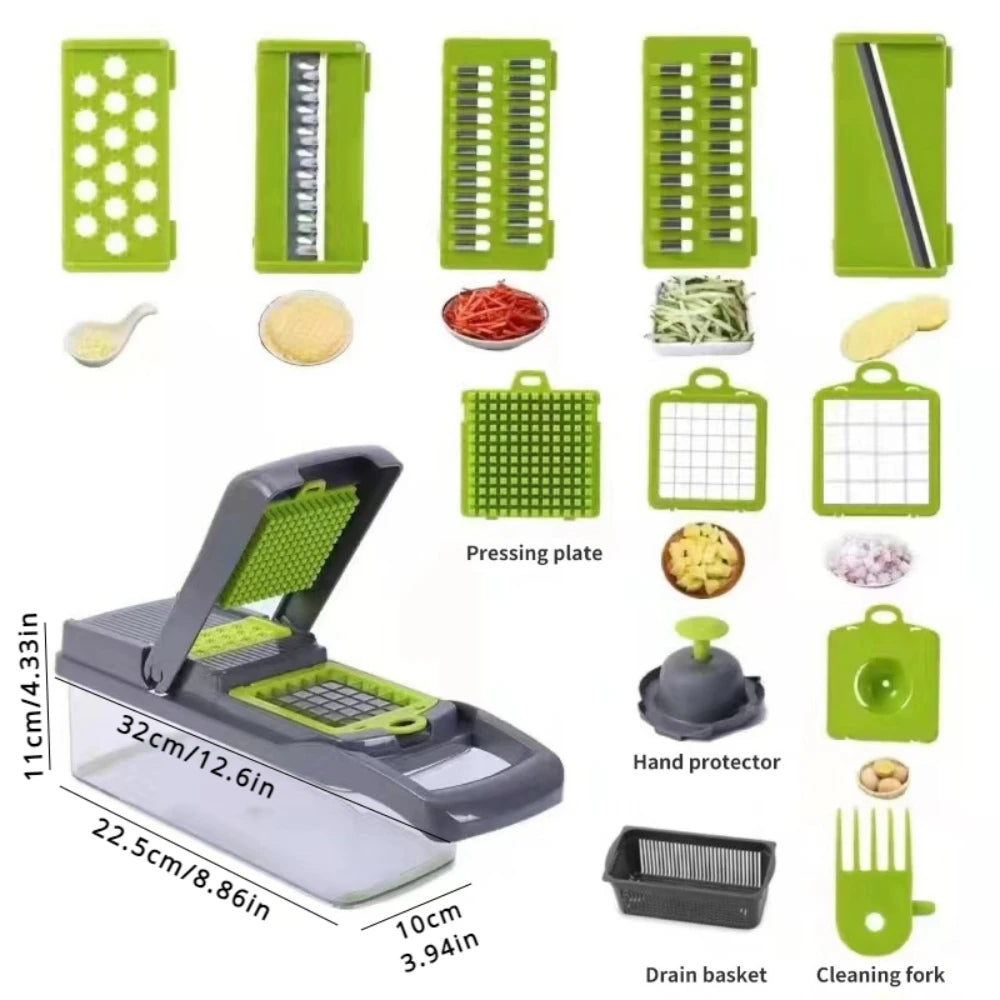 Multifunctional 14/16 in 1 Vegetable Chopper Slicer Shredder with Basket Fruit Slicer Potato Shredder Carrot Grind Home Gadgets