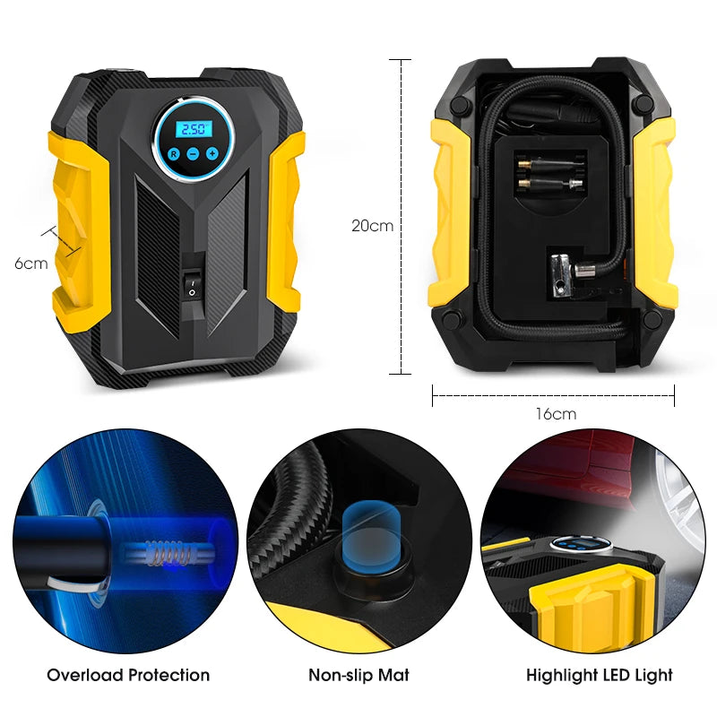 Portable Automobile Air Compressor Digital Tire Inflation Pump LED Lamp