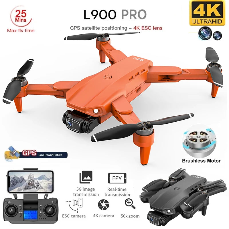 Drone 4K Professional L900 Pro GPS HD Dual Camera 5G Wifi Photography Brushless Foldable Quadcopter RC Distance 1.2KM Dron Toy