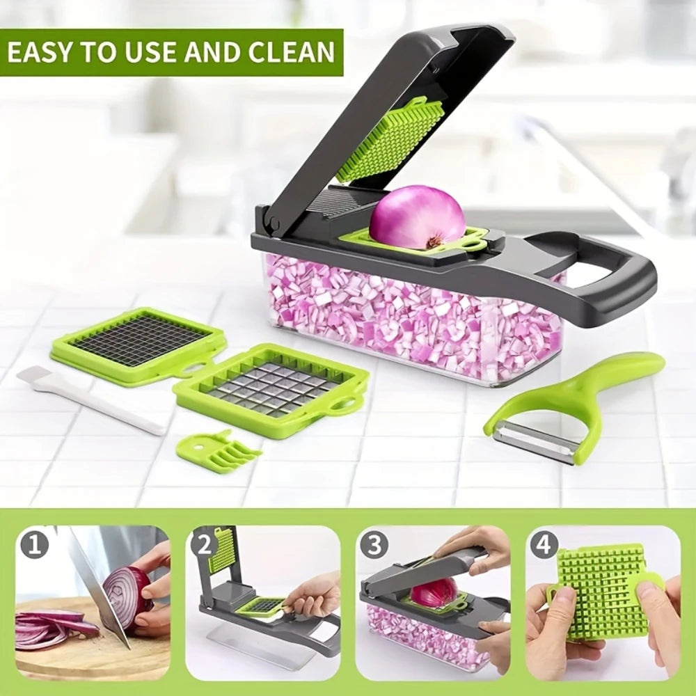 Multifunctional 14/16 in 1 Vegetable Chopper Slicer Shredder with Basket Fruit Slicer Potato Shredder Carrot Grind Home Gadgets