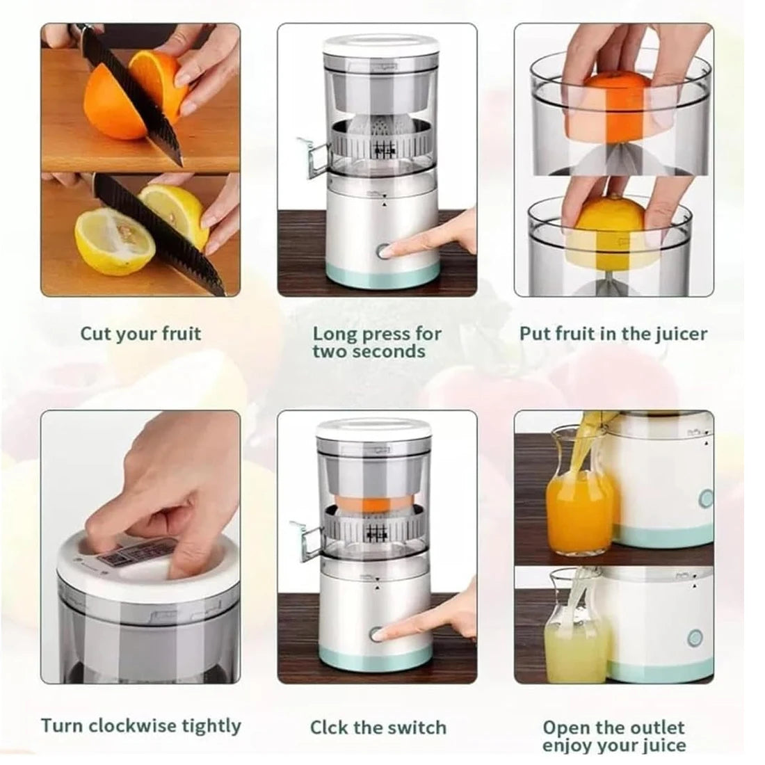 Juicer Juice Cup Citrus Orange Lemon Squeezer USB Charging, Fruit Juicer Blender Fresh Separator Press Machine