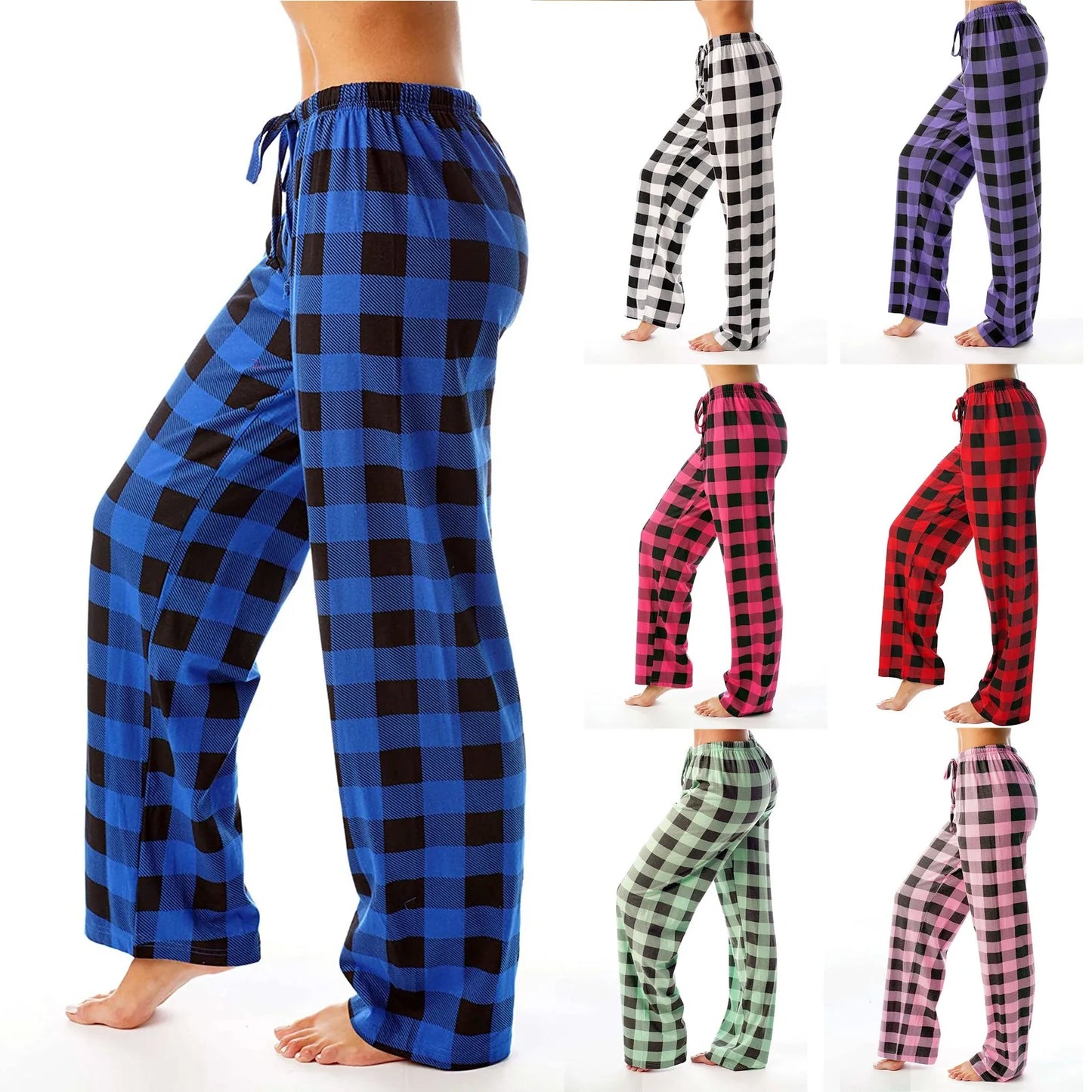 Women Pajama pants Autumn Winter Plaid Printed Pants Fashion Casual Wide Leg Pants Clothing Streetwear