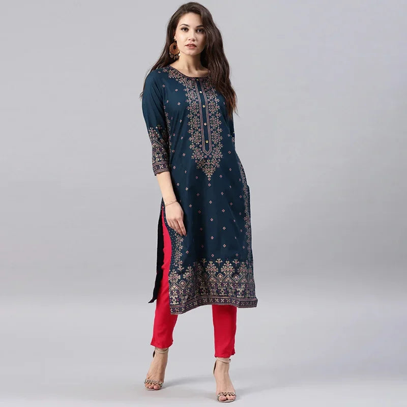 Indian Dress Kurtas for Women Spring Summer Cotton Printed Floral Ethnic Style Kurti