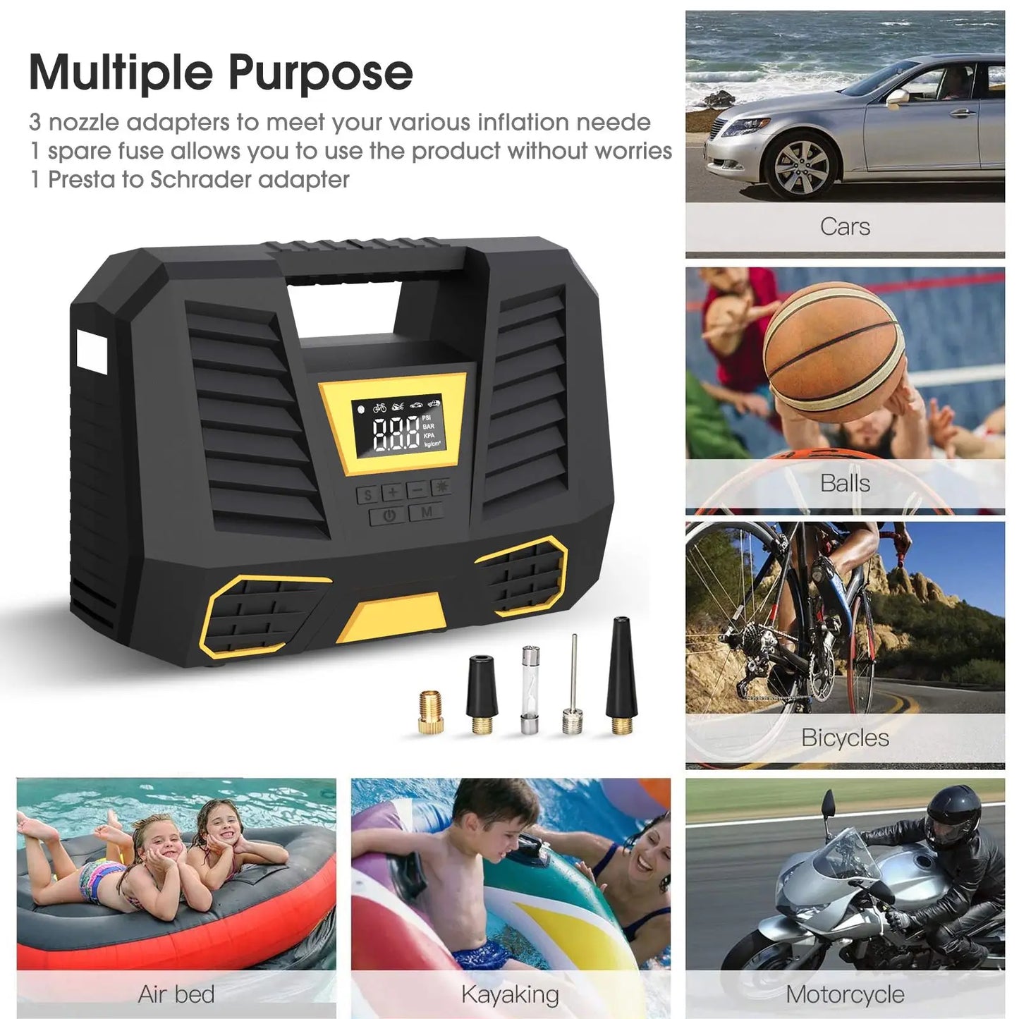 Car Inflation Pump Portable Air Compressor 12V Intelligent Pump 150PSI Fast Inflation Travel Emergency Suitable for Motorcycles