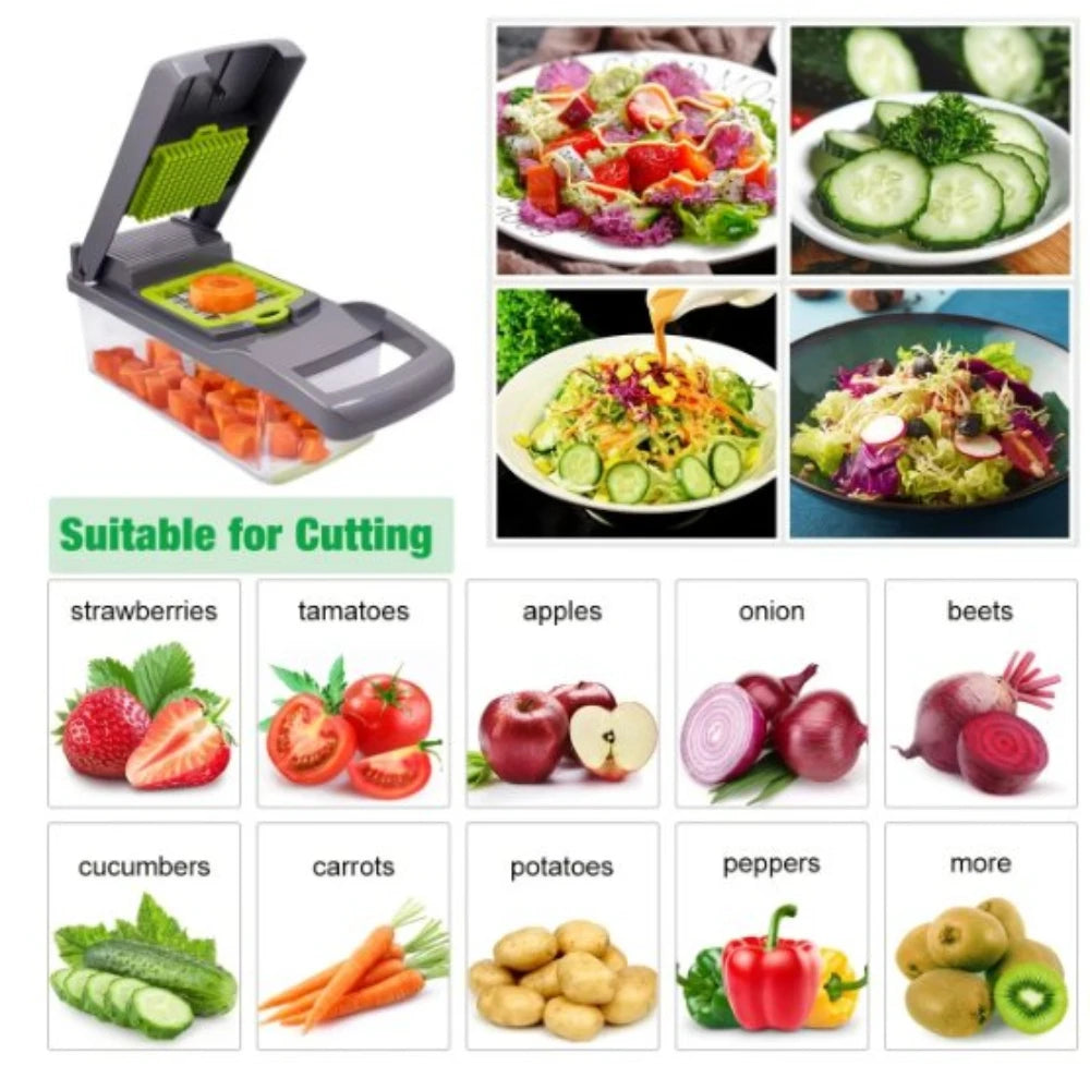 Multifunctional 14/16 in 1 Vegetable Chopper Slicer Shredder with Basket Fruit Slicer Potato Shredder Carrot Grind Home Gadgets