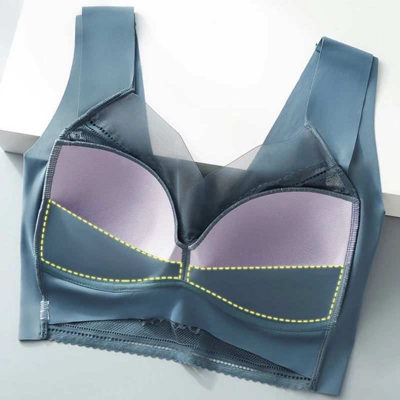 Women Large Bras Push Up Ice Silk Seamless upper Bralette Lace Wireless Summer Bras