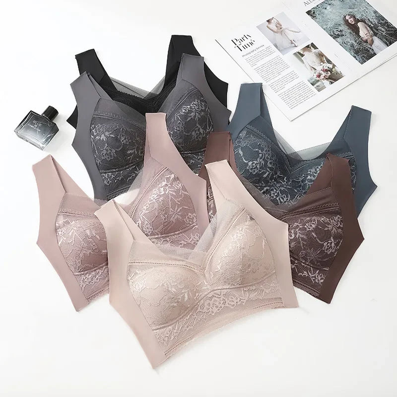 Women Large Bras Push Up Ice Silk Seamless upper Bralette Lace Wireless Summer Bras
