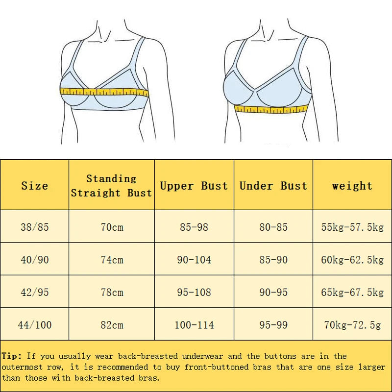 Women Front Button Bra Plus Size Thin Bralette Lingeri Cotton Wireless Bra Comfortble 38~44
