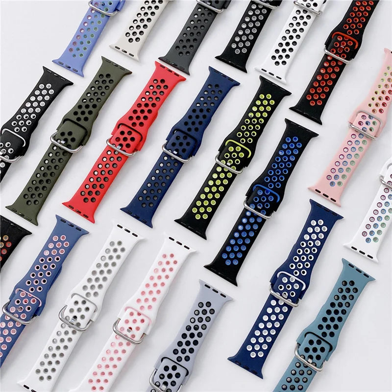 Silicone Breathable Strap Apple Watch 7 8 41mm 45mm 40 44 38 42mm, nike sport Band iWatch serie SE 6 Ultra 49mm bracelet