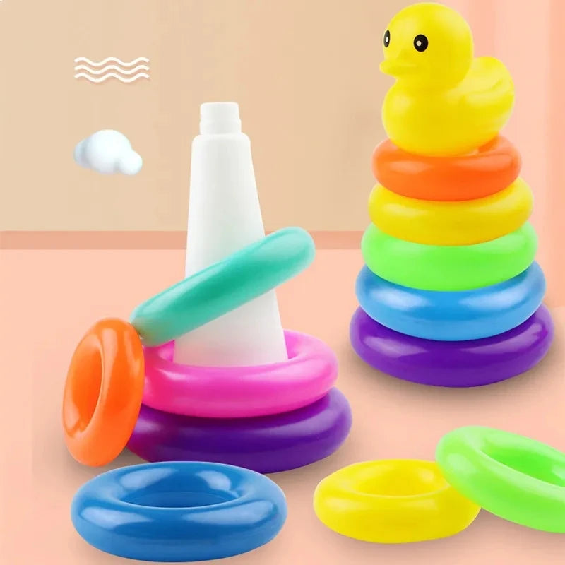 Montessori Rainbow Stacking Toys for Toddlers 1-3 Early Education Learning Stacking Tower Soft Ring Stacker Baby Toys 6 12 Month