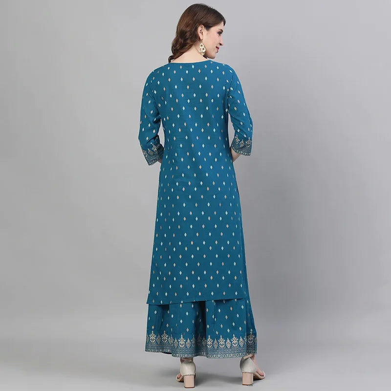 Indian Apparel Women's Ethnic Set 2-Piece Cotton Printed Navy Blue Indian Traditional Dress Cotton Printed 3-piece Suit