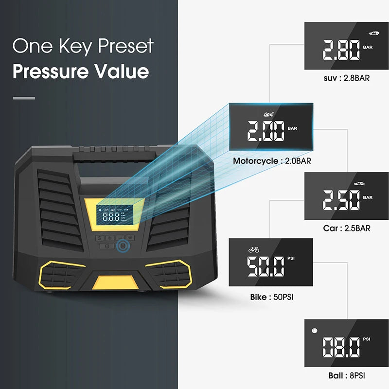 Car Inflation Pump Portable Air Compressor 12V Intelligent Pump 150PSI Fast Inflation Travel Emergency Suitable for Motorcycles