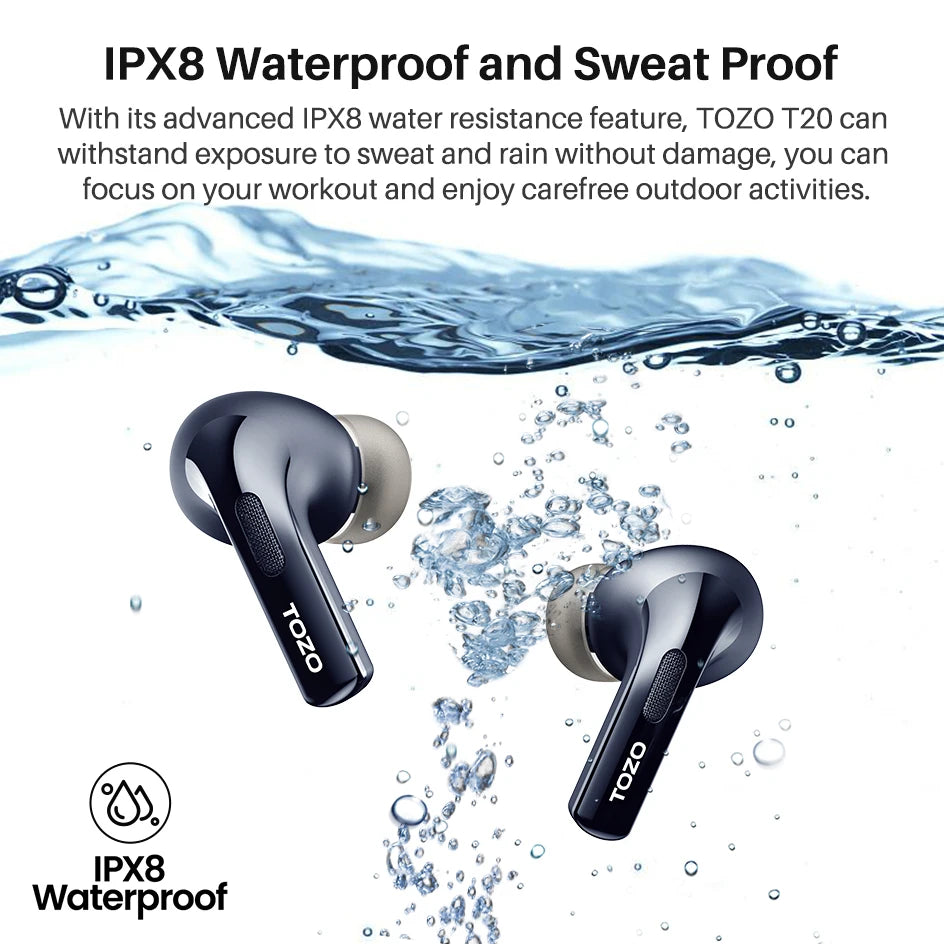 TOZO T20 Wireless Earbuds Bluetooth Headphones 48.5 Hrs Playtime with LED Digital Display, Dual Mic Call Noise Cancelling