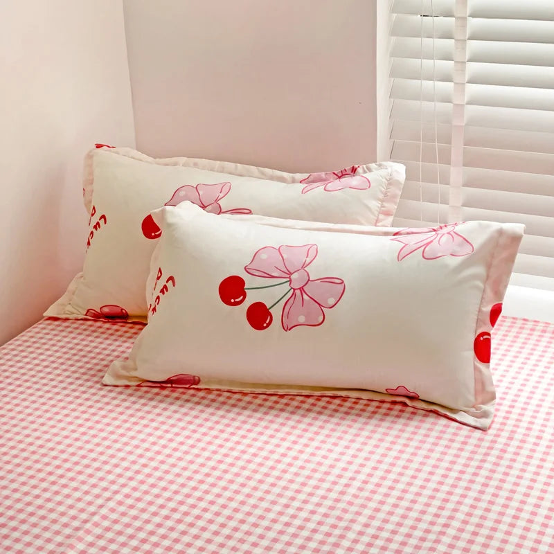 Princess Style Bedding Set Twin Queen Full Size Duvet Cover Bed Flat Sheet Pillowcase Kids Adult Girls Pink Bow Knot Bed Linen
