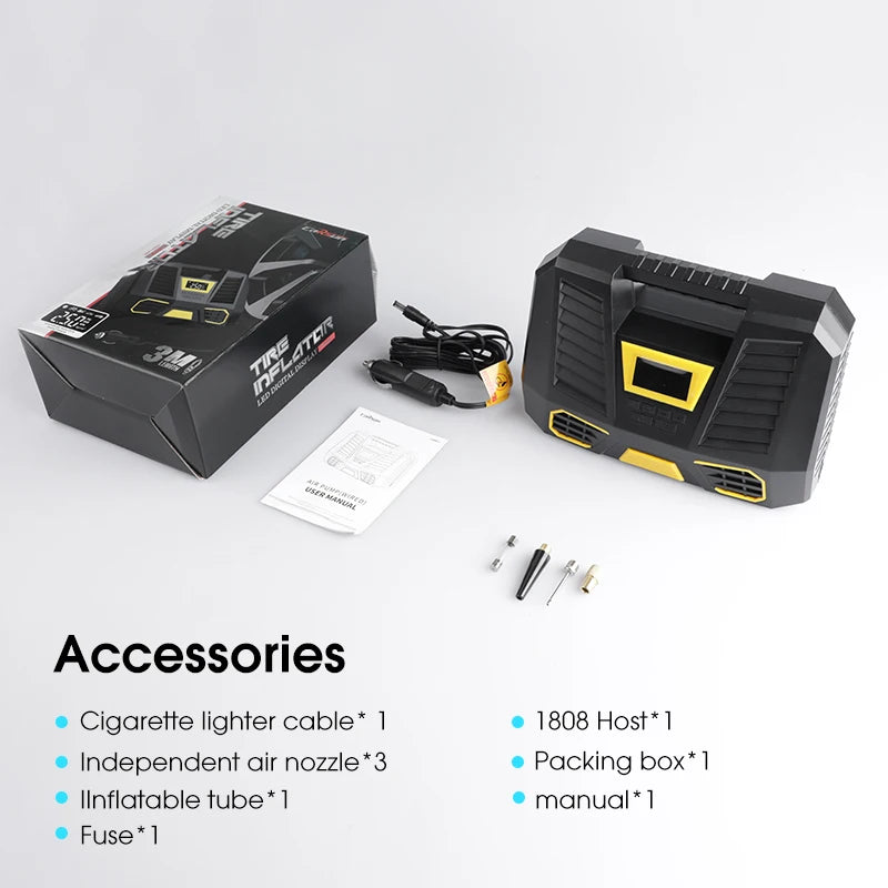 Car Inflation Pump Portable Air Compressor 12V Intelligent Pump 150PSI Fast Inflation Travel Emergency Suitable for Motorcycles