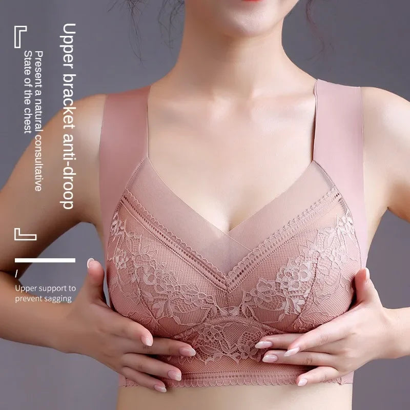 Lace Bras for Women Perspective Full Cup Solid Color Brassiere V-Neck Seamless Crop Top Female Push Up Breathable Lingerie